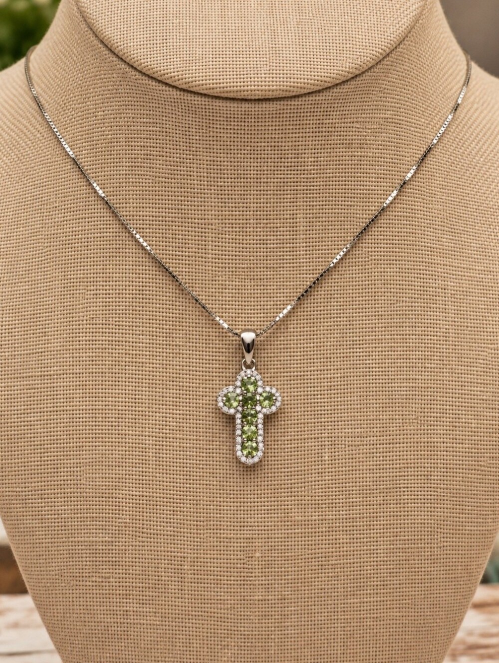 Elegant Green Gemstone Cross Pendant Necklace